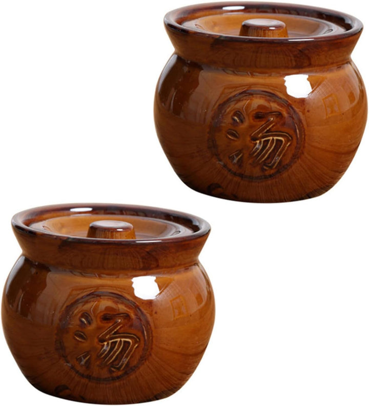 TOPBATHY Keramik Suppentopf Säure und Alkalibeständig Feine Verarbeitung 2 Stück mit Deckel 350ml Re