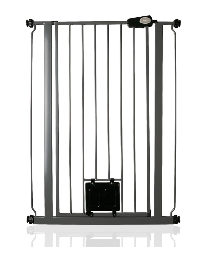 Bettacare Haustiergitter mit verriegelbarer Katzenklappe, 68.5cm - 75cm, Schiefergrau, 104cm in der