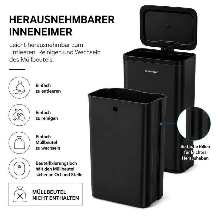 EverGrove Recycling Edelstahl-Mülleimer mit Fusspedal (Schwarz, 30, Liter)