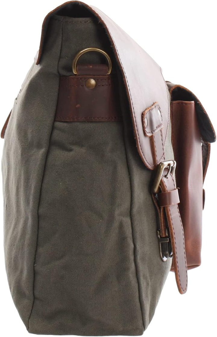 LECONI Messenger Bag DIN A4 Leder Canvas Damen & Herren Schultasche Retro look Collegetasche Umhänge