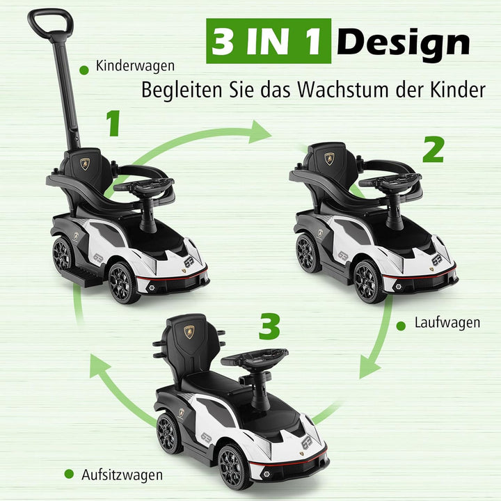 COSTWAY Rutschauto Lamborghini, Rutschfahrzeug mit Schiebstange & Stauraum, Schiebeauto mit Lenkrad