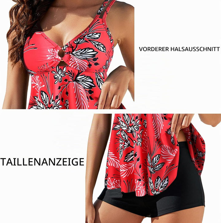Genfien Damen Zweiteilig Badeanzug Push up Bademoden Bauchweg Tankini Set High Waist Beachwear Hotpa
