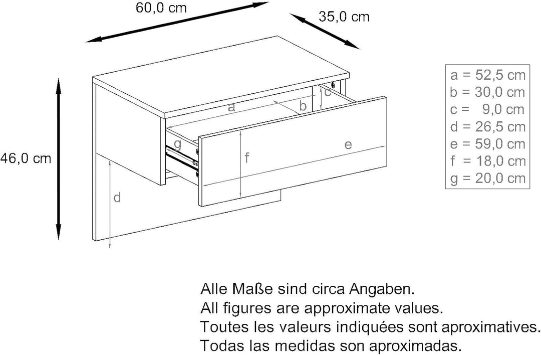 Vladon Nachttisch Sleep, Nachttischschrank mit Schublade zur Wandmontage, Weiss matt/Sandgrau Hochgl
