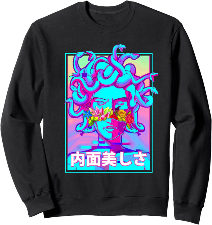 Vaporwave Medusa-Skulptur Ästhetische Kunst Synthwave Art Sweatshirt