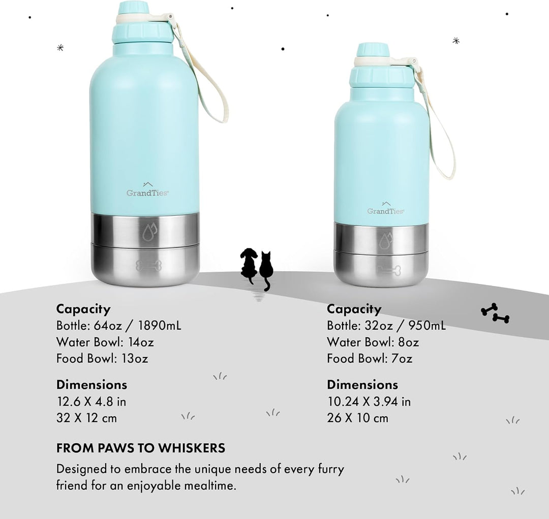 GrandTies Isolierte tragbare Hundewasserflasche mit 2 abnehmbaren Hundenapfspender, auslaufsicherer