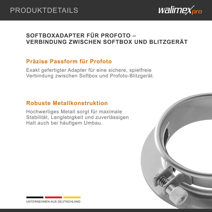 Walimex Softboxadapter für Profoto (Aussendurchmesser: 15,2 cm), Silber, Profoto