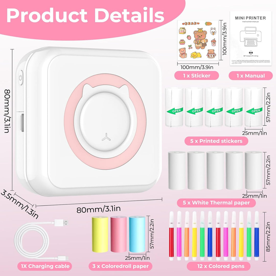 Mini Drucker, Wireless Fotodrucker Thermodrucker, Tragbarer Mini Fotodrucker, Smartphone Bluetooth D