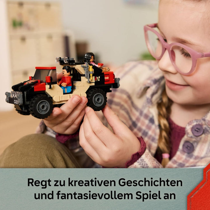 LEGO Jurassic World Raptor: Verfolgungsjagd mit dem Geländewagen – 2 Dinosaurier Figuren, Auto, 2 Mi