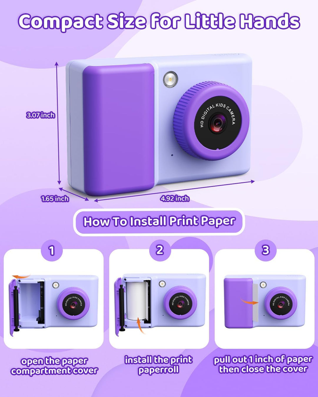 Sofortbildkamera Kinder, 2,4 Zoll Kinderkamera Sofortbildkamera mit LED-Blitz 32GB-Karte Druckpapier