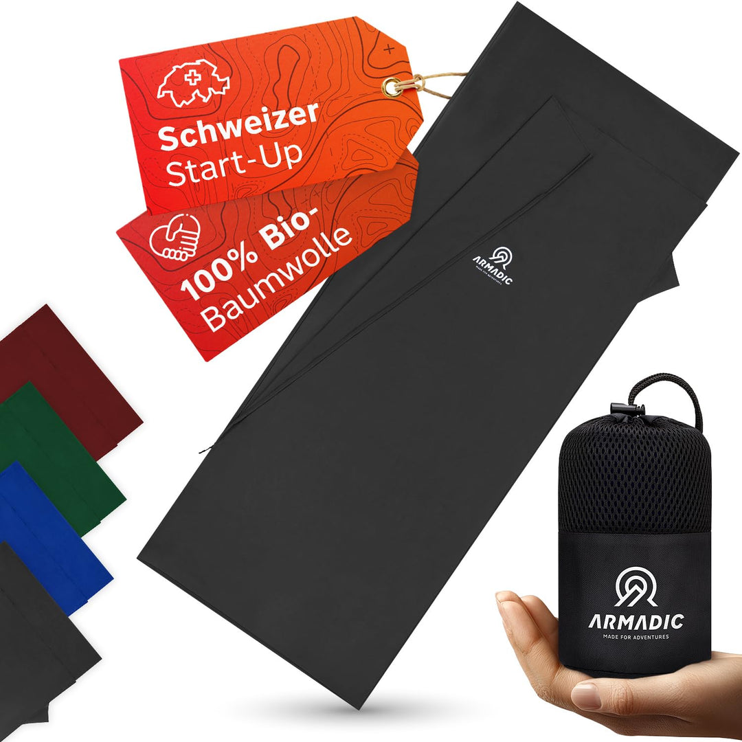 Hüttenschlafsack aus Mikrofaser oder Bio-Baumwolle (nur 230g / 380g) - Ultra leicht, klein und dünn.