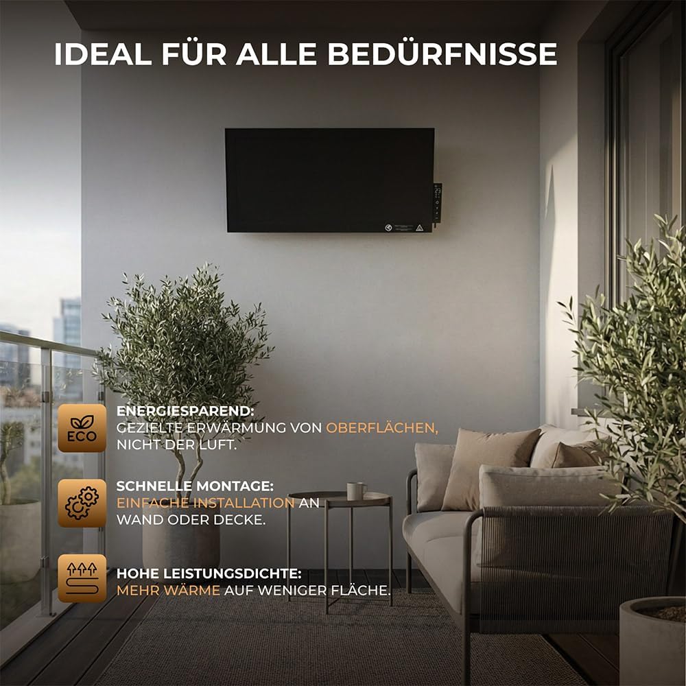BR Bringer Infrarot Hochleistungsheizung 1200 Watt - Kompakte Infrarotheizung 60×30cm mit integriert