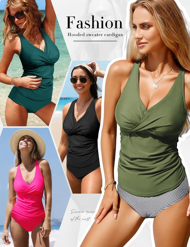 UMIPUBO Tankini Damen Bauchweg Sexy V-Ausschnitt Badeanzug Sets Grosse Grössen Push up Bademoden Hig
