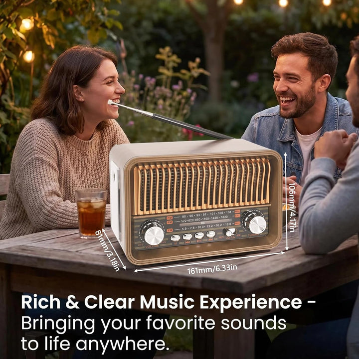 Retro Radio Bluetooth AM/FM/SW, Tragbares Nostalgie Kofferradio, Vintage Radio mit USB/TF/AUX MP3 Wi
