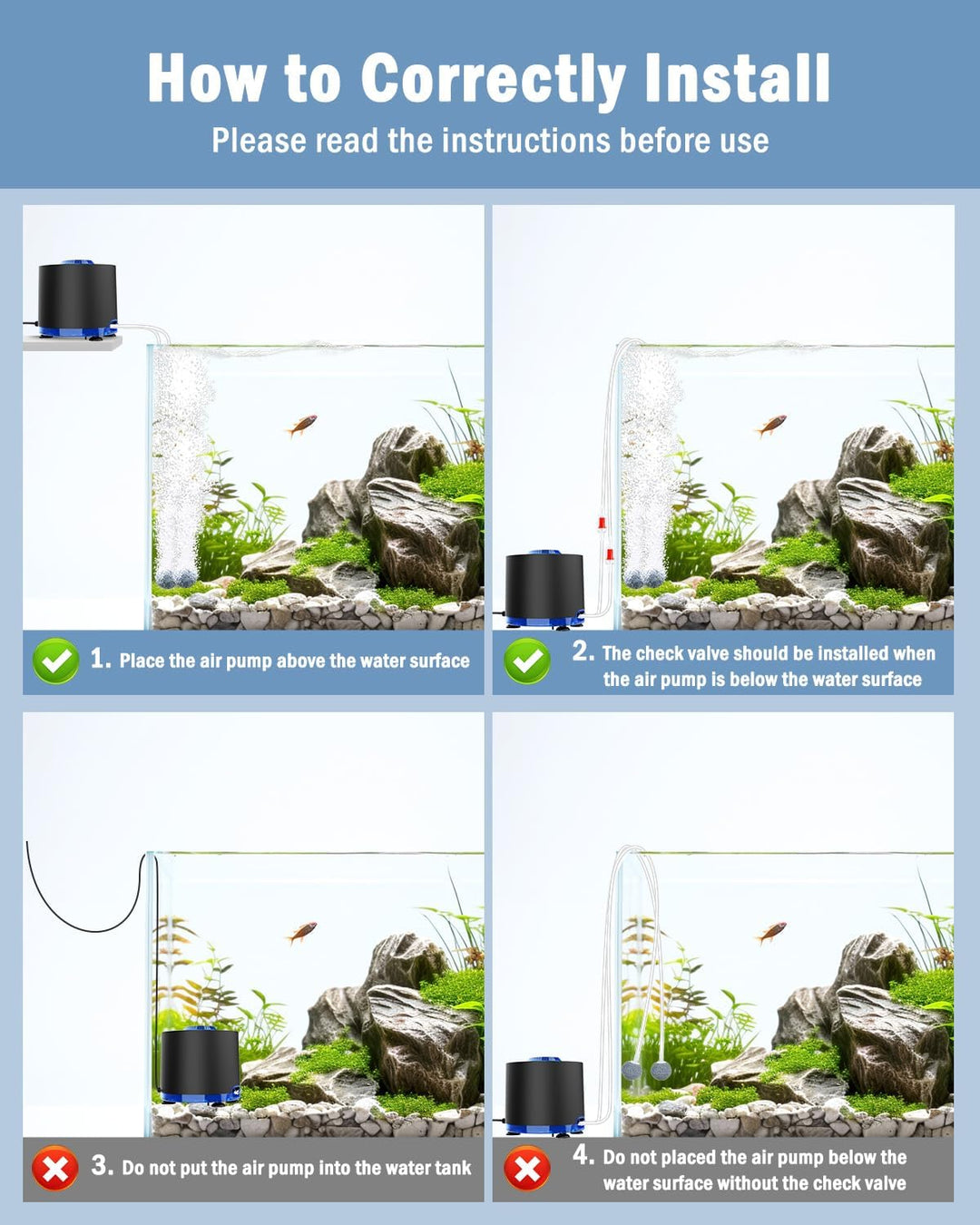 AQQA Aquarium Luftpumpe, 920L/H Sauerstoffpumpe Aquarium- Ausreichend Sauerstoffzufuhr, Ultra-leiser