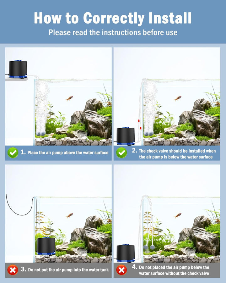 AQQA Aquarium Luftpumpe, 360L/H Sauerstoffpumpe Aquarium- Ausreichend Sauerstoffzufuhr, Ultra-leiser