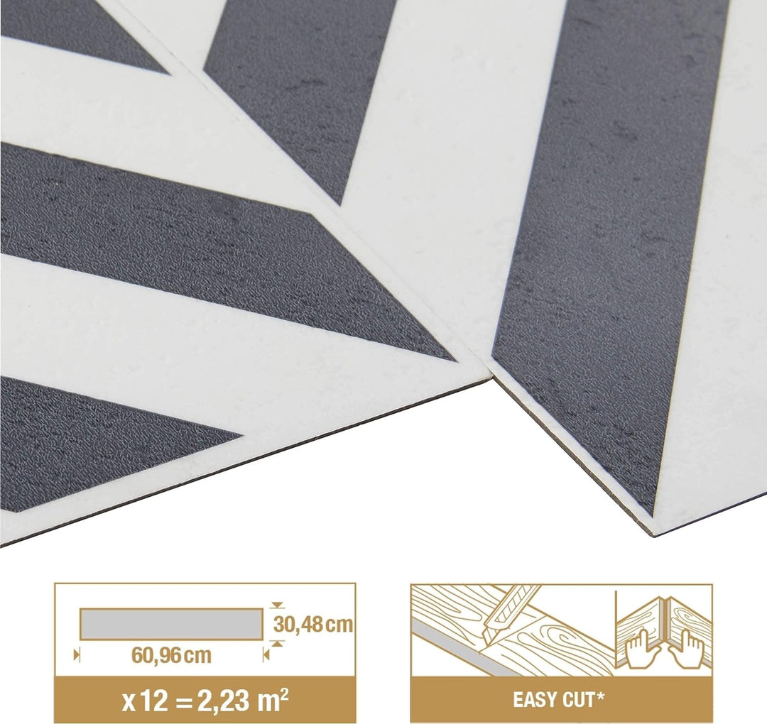 ARTENS - PVC Bodenbelag Banos - Selbstklebende Vinyl-Fliesen - Vinylboden - Geometrischer Fliesen-Ef