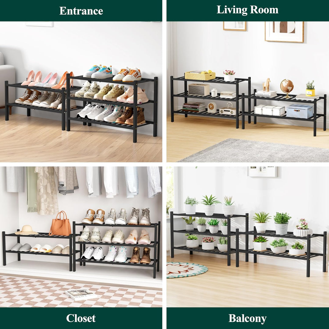 smiry Schuhregal aus Bambus, Schuhregal Platzsparend mit 3 Ebenen, Erweiterbar Stapelbar Shoe Rack,