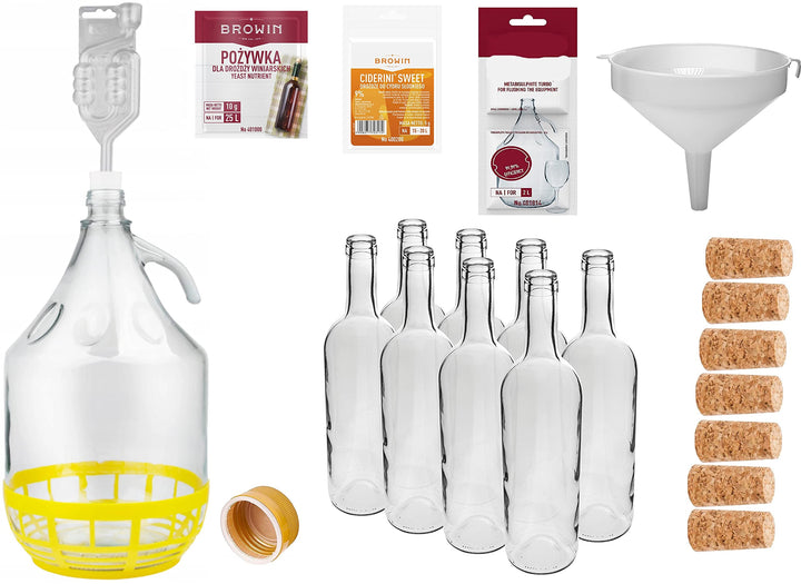 lilawelt24 Cider Set GLASBALLON Weinflaschen GÄRBALLON WEINBALLON APFELWEIN Ciderhefe