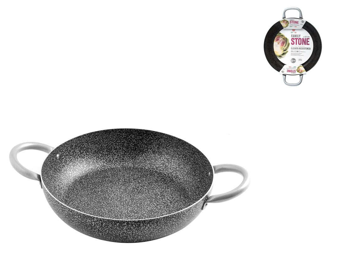 Home Family Stone Bratpfanne Antihaft mit 2 Griffen, Stein, Schwarz/Grau, 32 cm