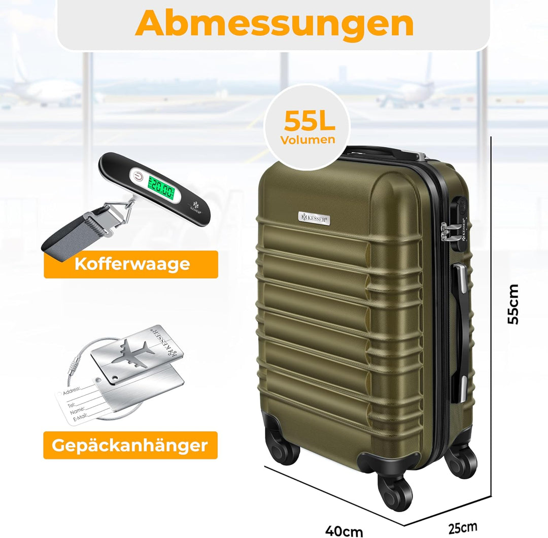 KESSER® Handgepäck Reisekoffer 55L Hartschalen-Koffer Inkl. Kofferwaage + Gepäckanhänger | Trolley G