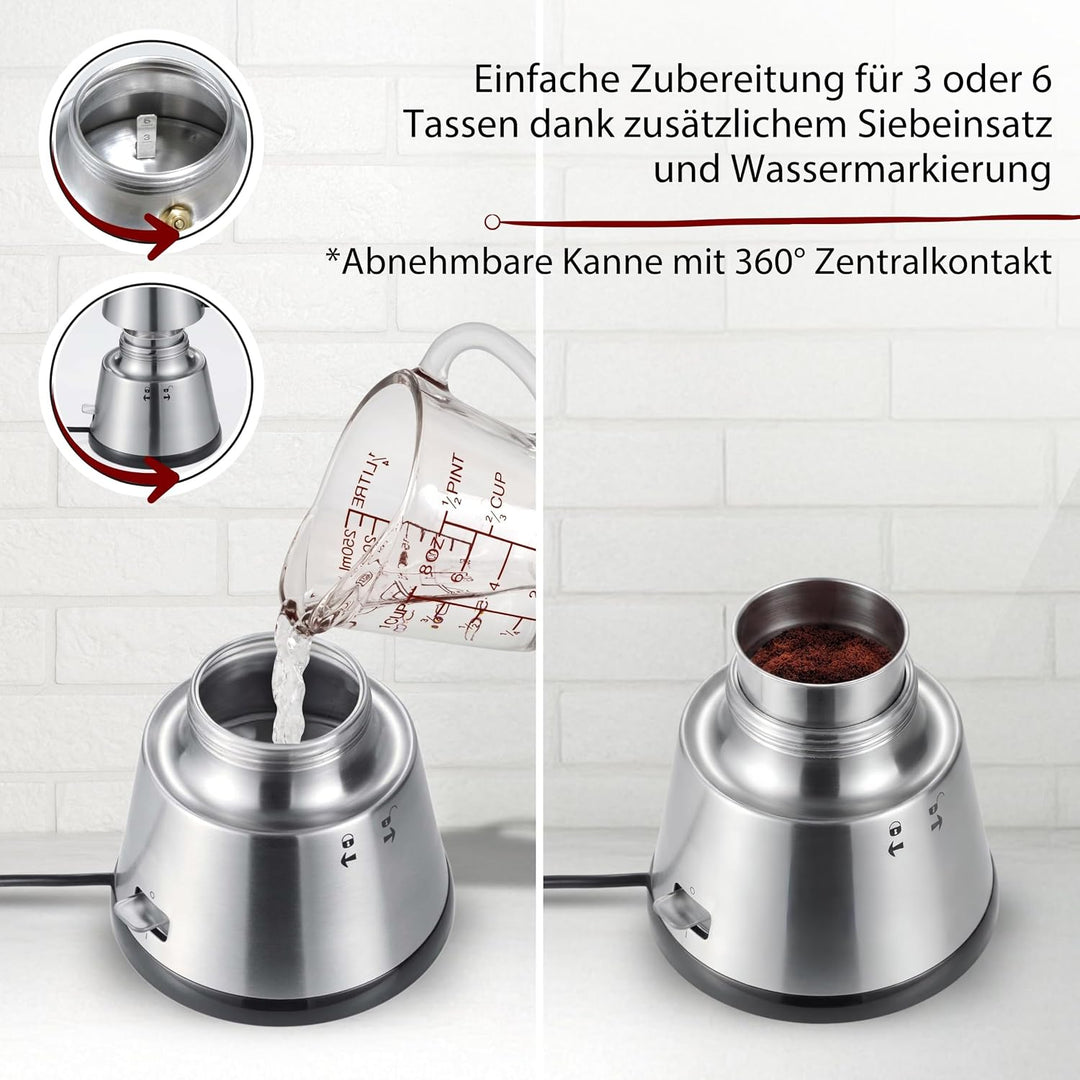 Cloer 5928 Espresso-Kocher / 365 W / für 3-6 Tassen Espresso / Edelstahlgehäuse Edelstahl 3-6 Tassen