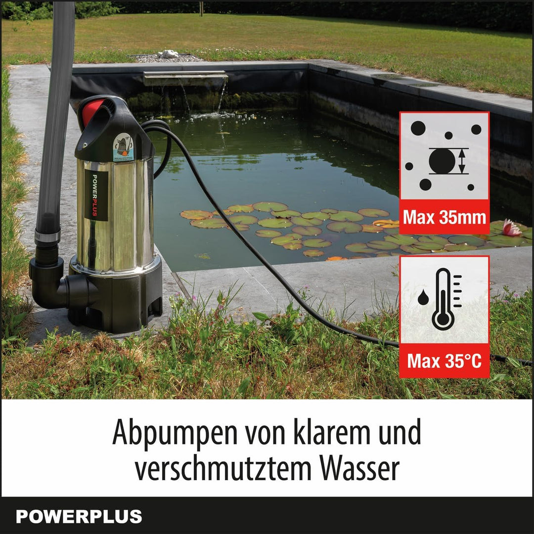 Powerplus Elektrische Wasserpumpe POWEW67912-400 W Tauchmotorpumpe, Maximaltemperatur 35°C und Förde