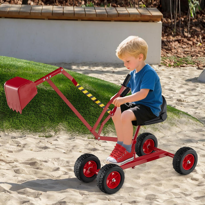 GOPLUS Kinder Sitzbagger, Aufsitzbagger mit 360° drehbarem Sitz, 2 Armen und 4 rutschfesten Rädern,