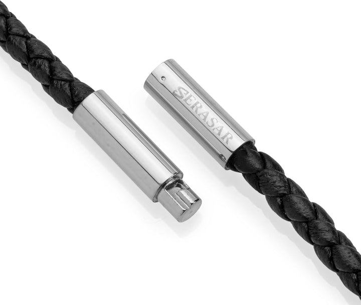 SERASAR Premium Leder Halskette Herren | Edelstahl Anhänger | Sicherer Verschluss | Drei Farben | In