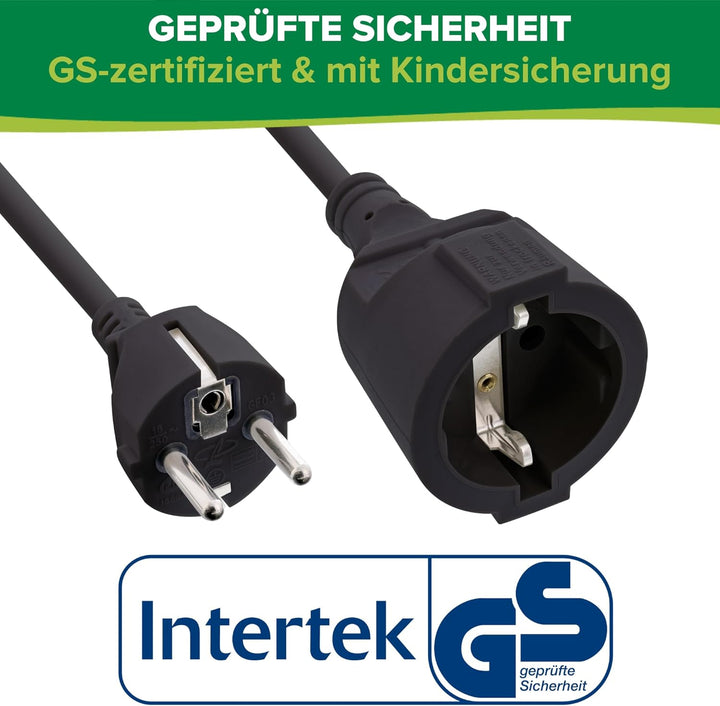 InLine Schutzkontakt-Verlängerungskabel CEE 7/7 für Innenbereich, GS-zertifiziert mit Kinderschutz,