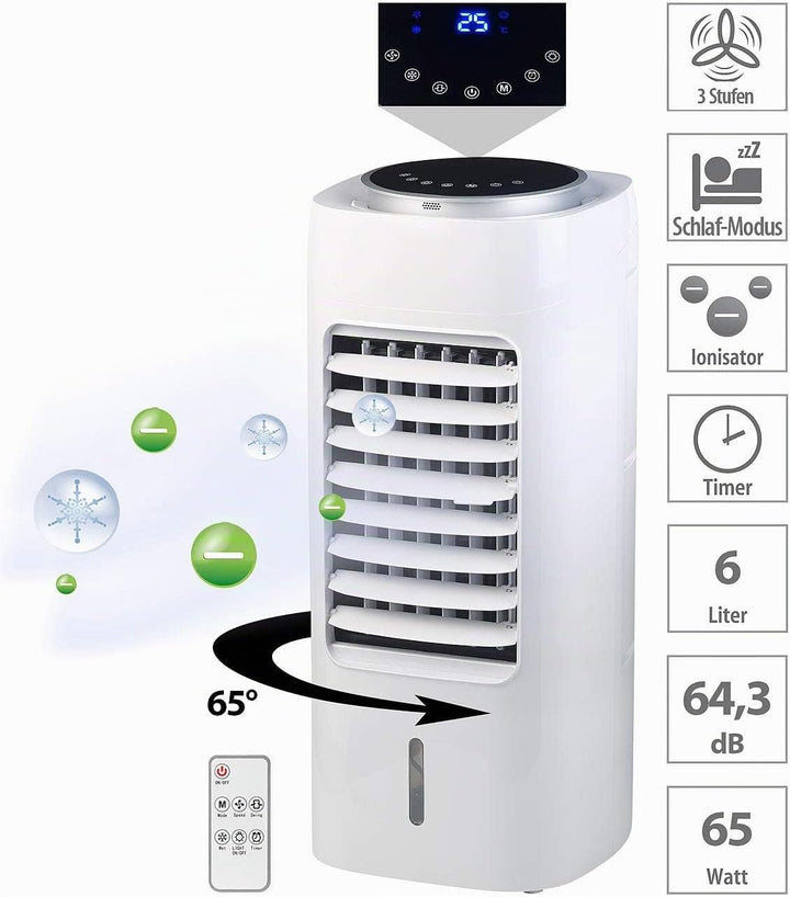 Sichler Haushaltsgeräte Ventilator mit Wasser: 3in1-Luftkühler, Luftbefeuchter, Ionisator, Touch, 6