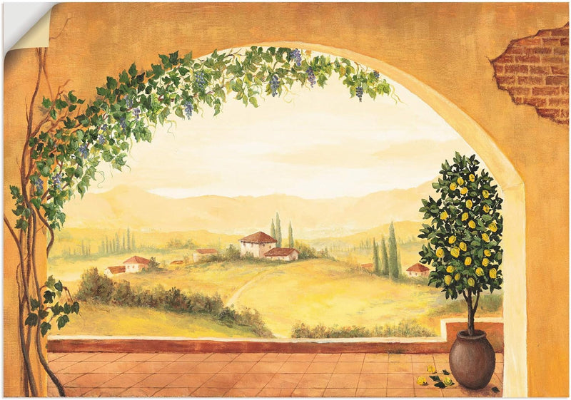 ARTland Wandbild selbstklebend Vinylfolie 100x70 cm Fensterblick Fenster Toskana Landschaft Italien