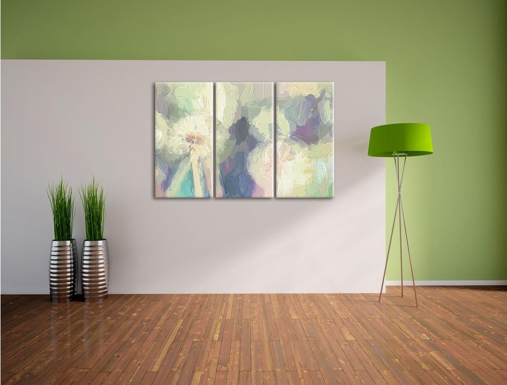 Pixxprint Romantische Pusteblumen Pinsel Effekt 3-Teiler Leinwandbild 120x80 Bild auf Leinwand