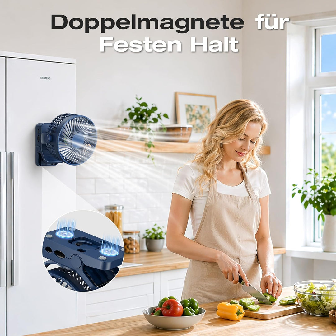 USB Ventilator 12000mAh Akku Tischventilator mit Fernbedienung & Magnetfuss, 3 Stufen, LED Licht, Ti