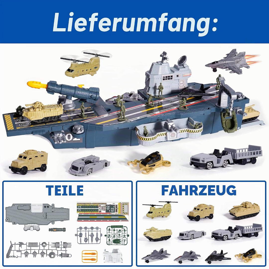 Militär Flugzeug Spielzeug, Militär Figuren mit Panzer Flugzeugträger Schlachtschiff, U-Boot, Kampfj