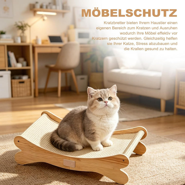 Sisal Kratzbretter Katze,Katzenkratzbett mit 160° Gebogenes Design | Massives Buchenholz &amp; Natürlich