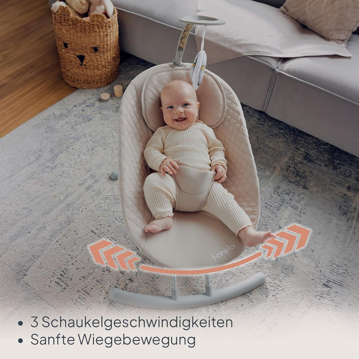 LIONELO RIO Elektrische Babywippe für Kleinkinder bis zu 9 kg Verstellbare Rückenlehne, 3 Wiegegesch