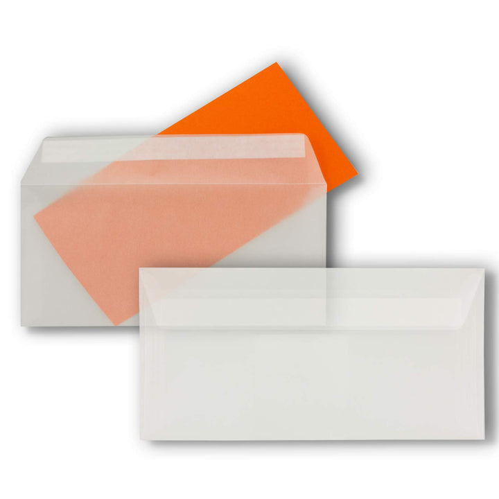 50x Brief-Umschläge DIN Lang - Transparent - 92 g/m² - 11 x 22 cm - Haftklebung mit Abziehstreifen -