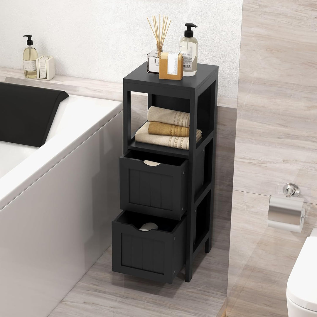 LIFEZEAL Badschrank Klein, Badezimmerschrank mit 2 Schubladen, Freistehender Badkommode Holz, Schmal