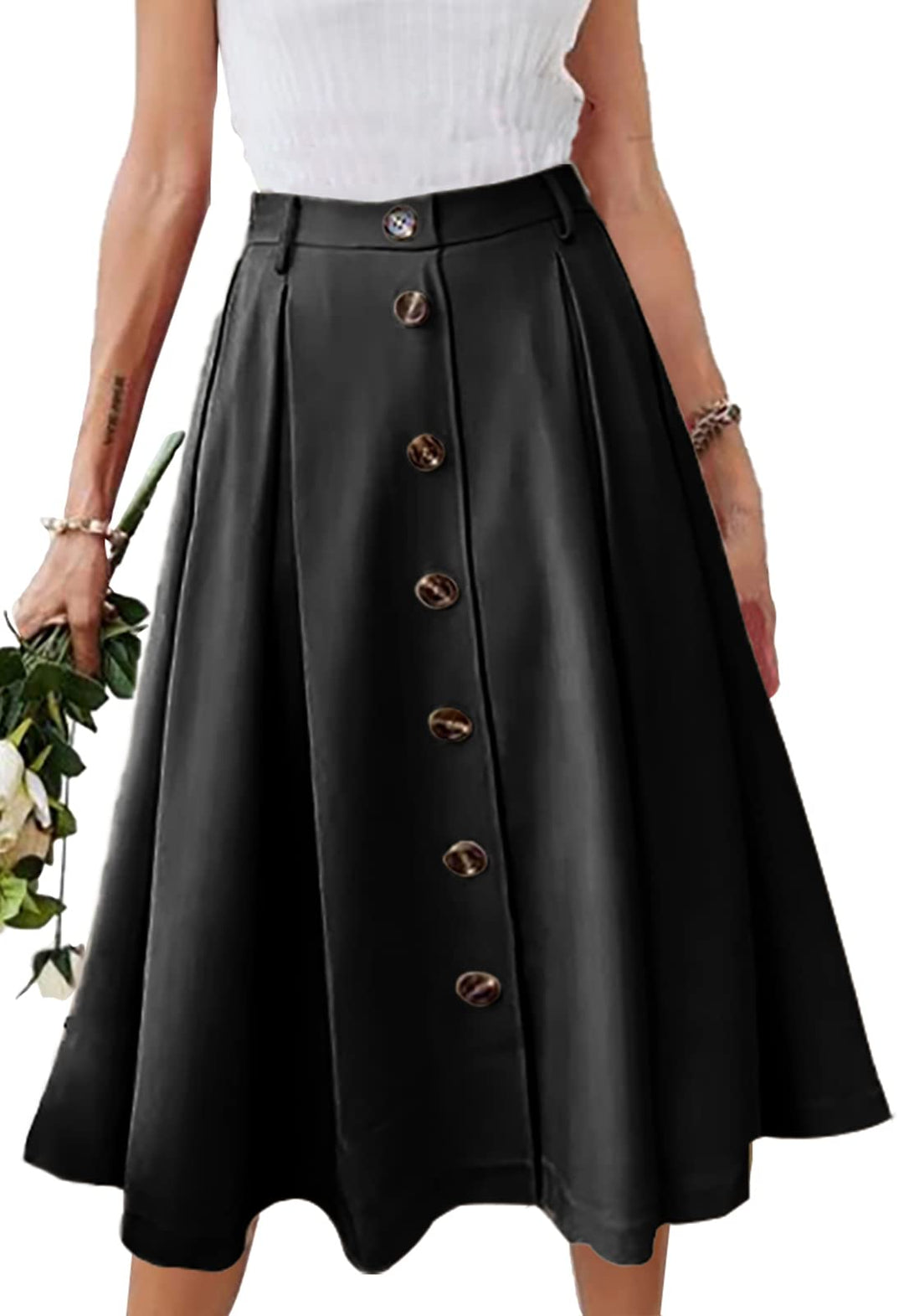 JayscreateEU Damen Rock Midirock Rock Lang Hohe Taille Rock Knielang A Linie Damen Mit Taschen Somme
