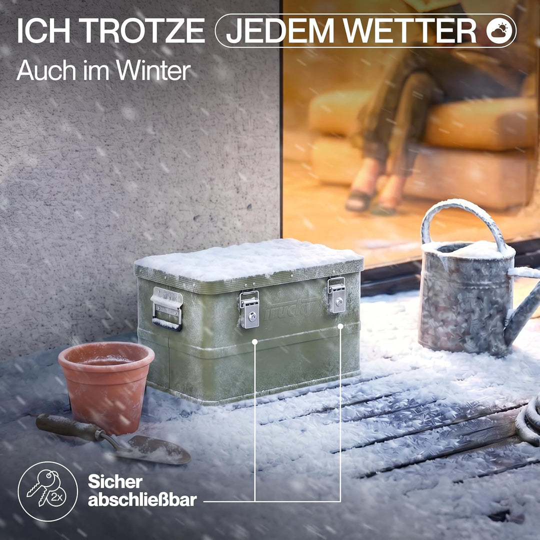 Aluminium Box mit Deckel Grün 30L Alukiste Alu Kiste Abschliessbar Trucky | 46 x 32 x 28 cm, Transpo