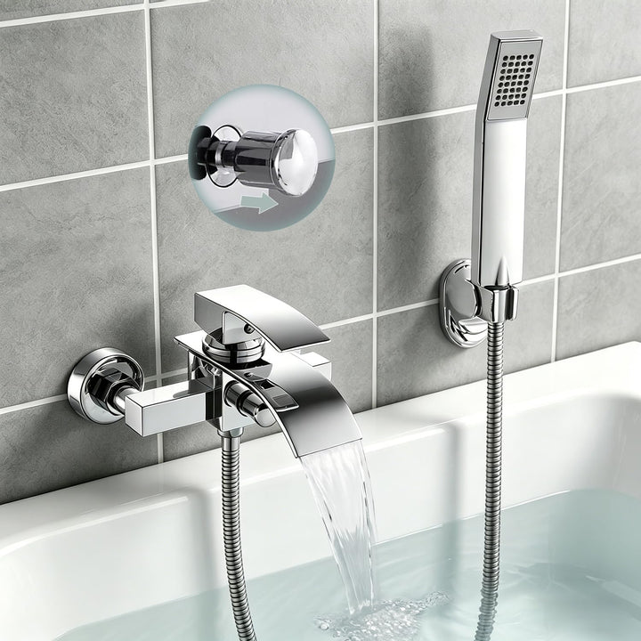 ROVOGO Badewannenarmatur Wasserfall mit Handbrause, Aufputz Einhandmischer Wannenarmatur mit Messing