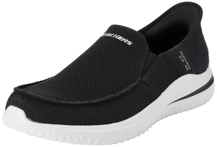 Skechers Herren Delson 3.0 Mooney Runde Zehenpartie, Bungee-Schnür-Slipper 39.5 EU Black Knit, 39.5