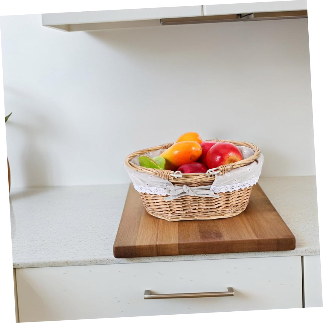 Toyvian Handgefertigter Weidenkorb mit Griff Kleiner Flexibler Picknickkorb und Aufbewahrungskorb Ru