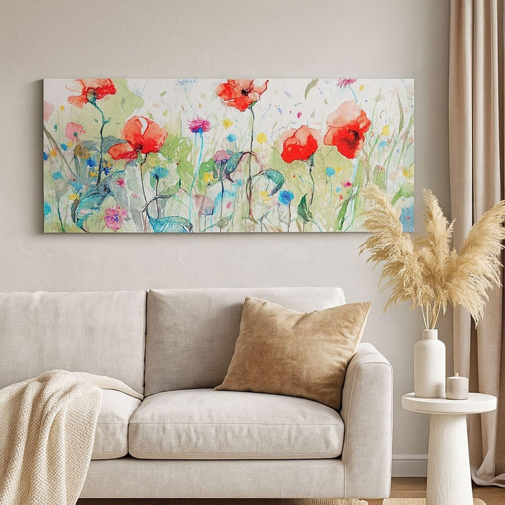 Wandbilder Dekoration Wohnzimmer Blumen Wiese Blatt Natur Panorama Bilder auf Leinwand 120x50cm Lein