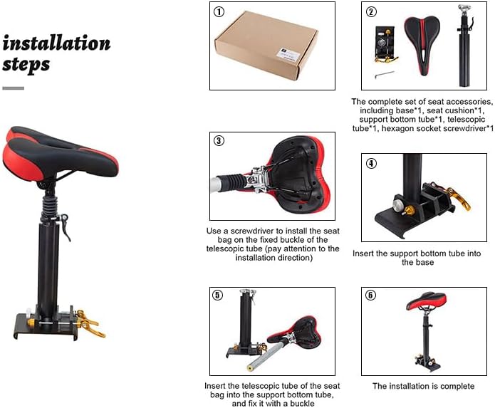 Elektroroller Sitz Universal, Höhenverstellbarer E-Scooter Sattel 45-65cm | PU+Aluminium Sitzkissen