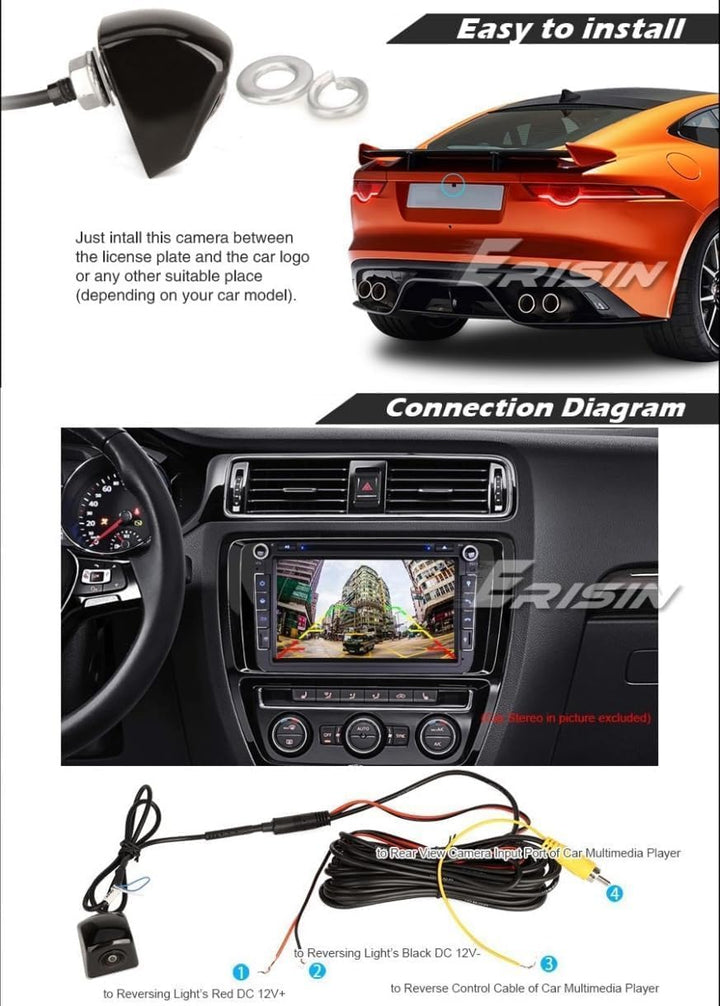 Erisin ES586 AHD 1080P Rückfahrkamera mit 150° Weitwinkel, 3D Nachtsicht, IP68 wasserdicht, kompatib