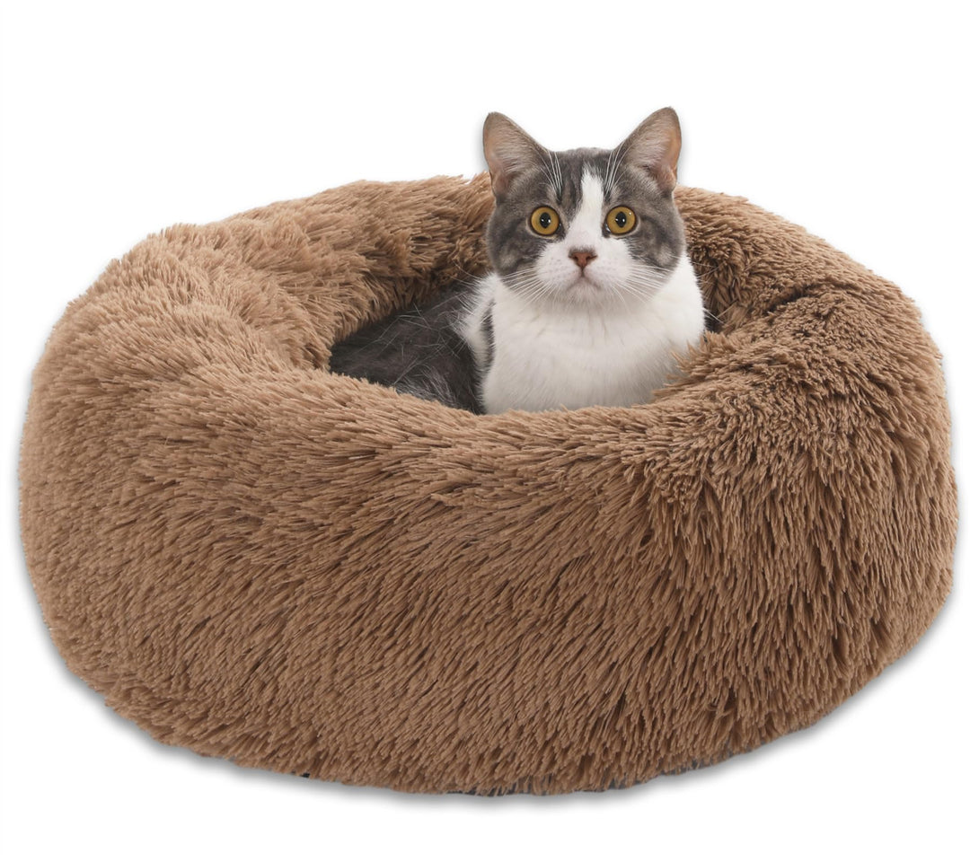 Enjamoy Hundebett Flauschig Donut Plüsch Katzenbett Hundekissen, Waschbar Rund Hundebetten für Klein