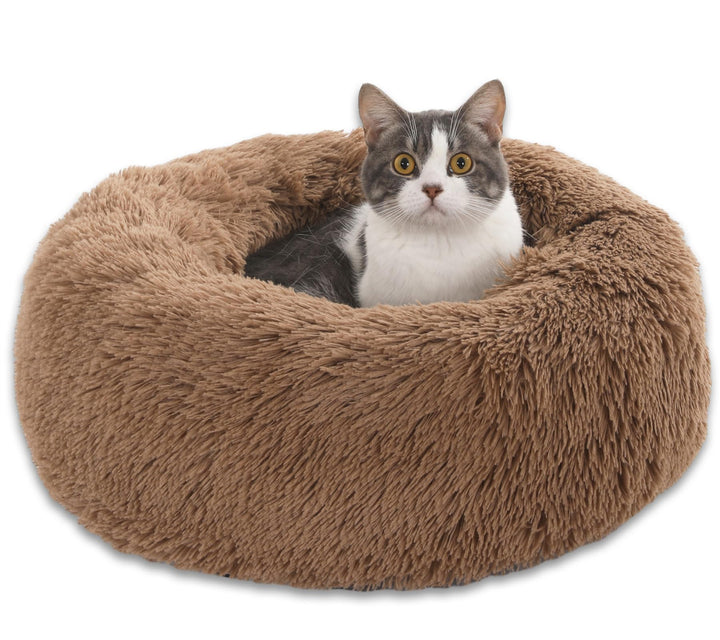 Enjamoy Hundebett Flauschig Donut Plüsch Katzenbett Hundekissen, Waschbar Rund Hundebetten für Klein