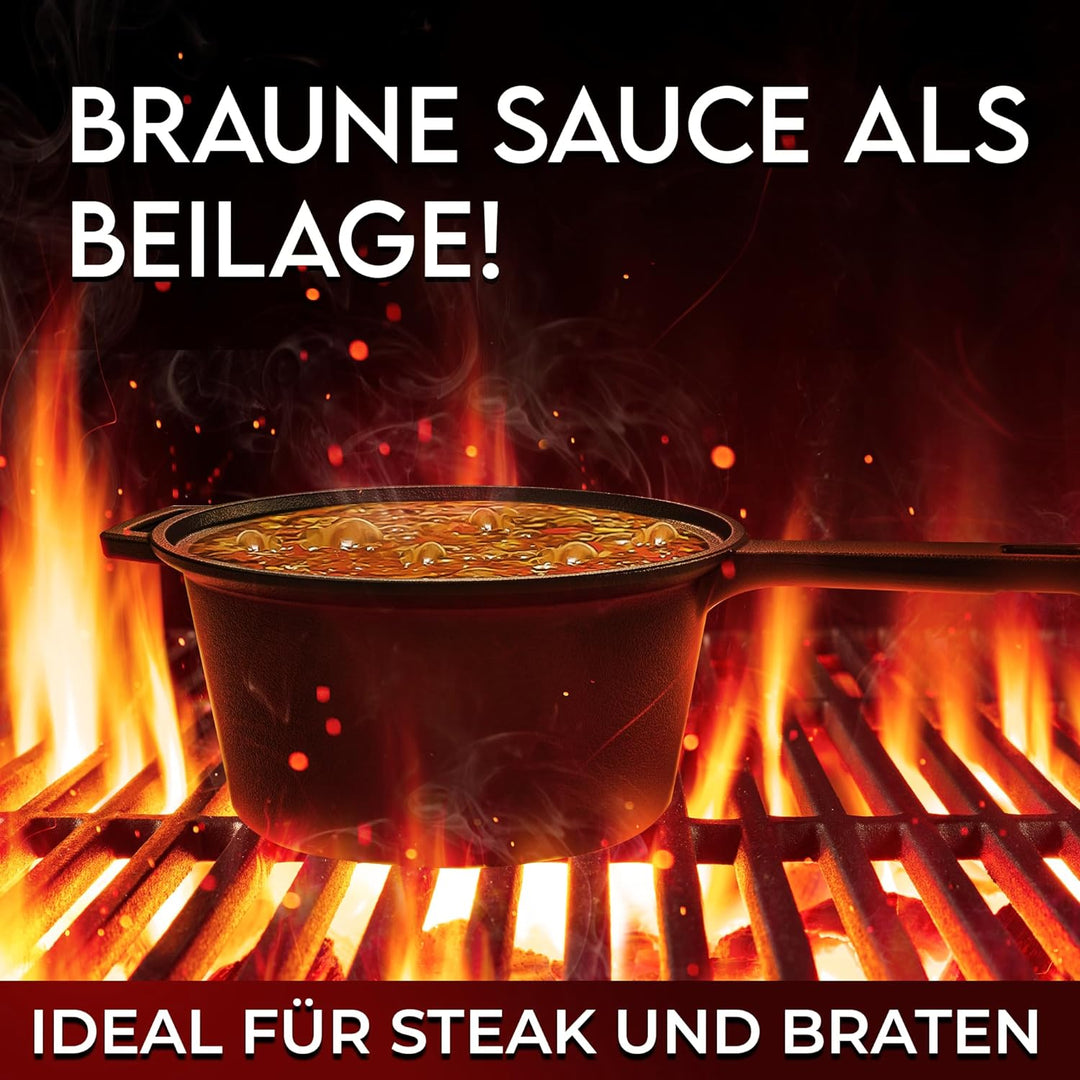 GUSSKÖNIG Dutch Oven Set 8-teilig - bereits eingebranntes Gusseisen Topf Set - Bratpfanne, Grill Top