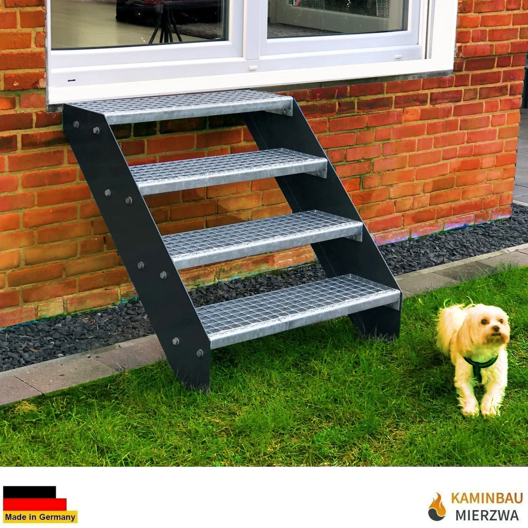 Premium Stahl Treppe Verzinkt & komplett Silber Pulverbeschichtet 3 Stufen (Breite 100 cm) (Höhe 57